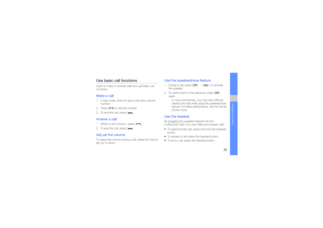 Samsung GH68-23488A manual Use basic call functions 