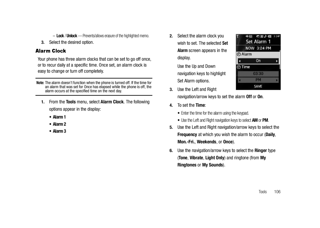 Samsung GH68-23718A user manual Alarm Clock 