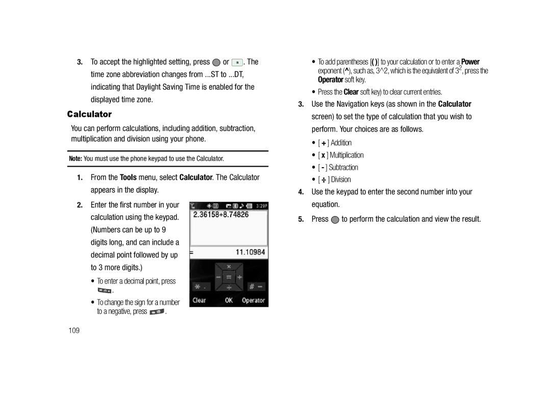 Samsung GH68-23718A user manual Calculator, Press the Clear soft key to clear current entries 