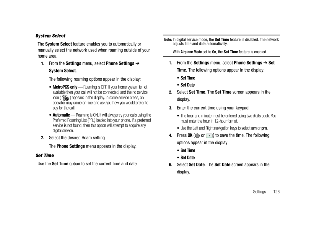 Samsung GH68-23718A user manual From the Settings menu, select Phone Settings System Select, Set Time Set Date 