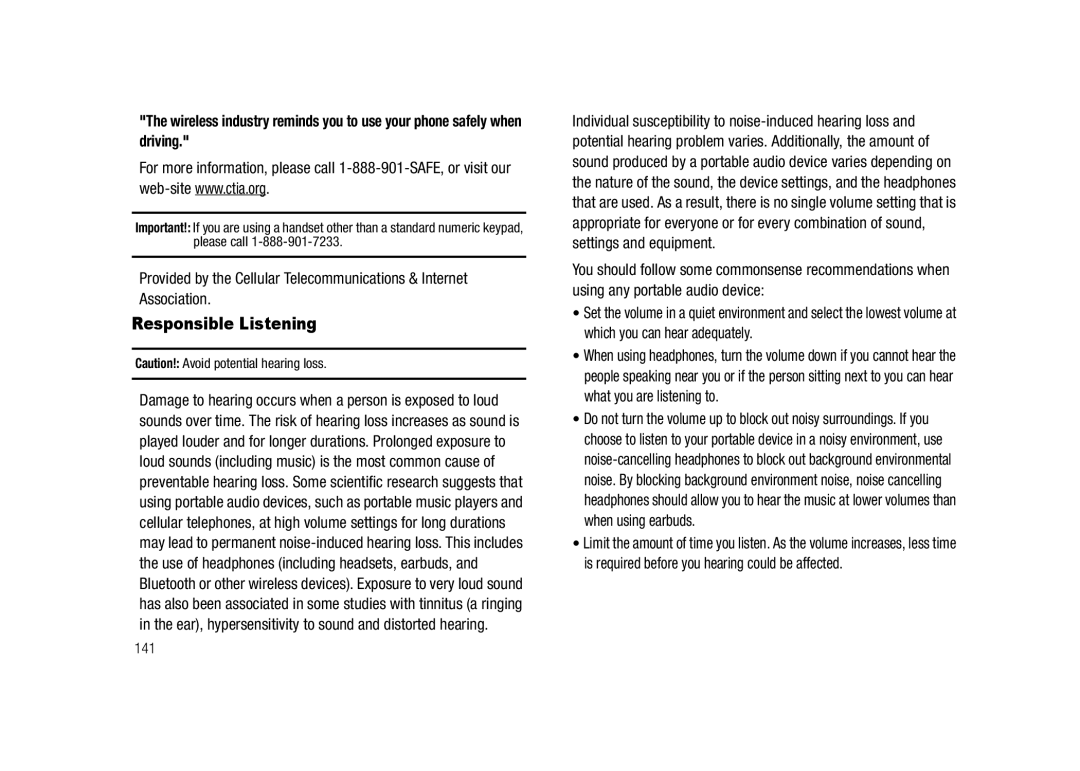 Samsung GH68-23718A user manual Responsible Listening, 141 