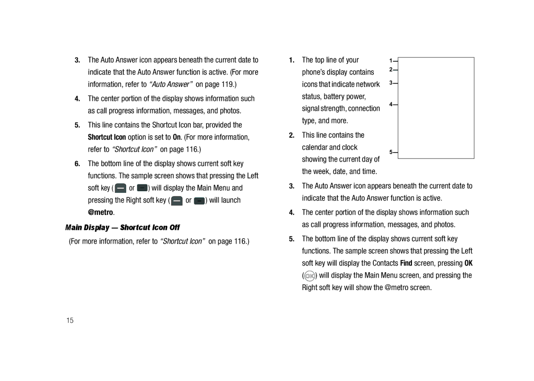 Samsung GH68-23718A user manual Refer to Shortcut Icon on, Soft key, @metro, Main Display Shortcut Icon Off 