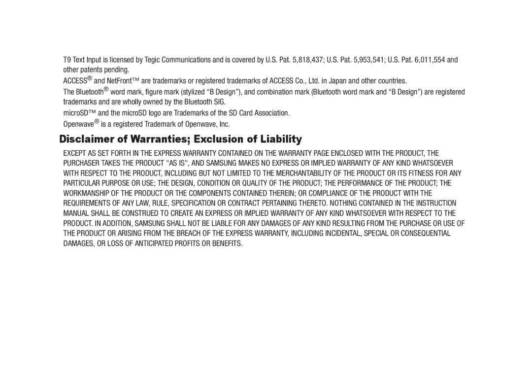 Samsung GH68-23718A user manual Disclaimer of Warranties Exclusion of Liability 