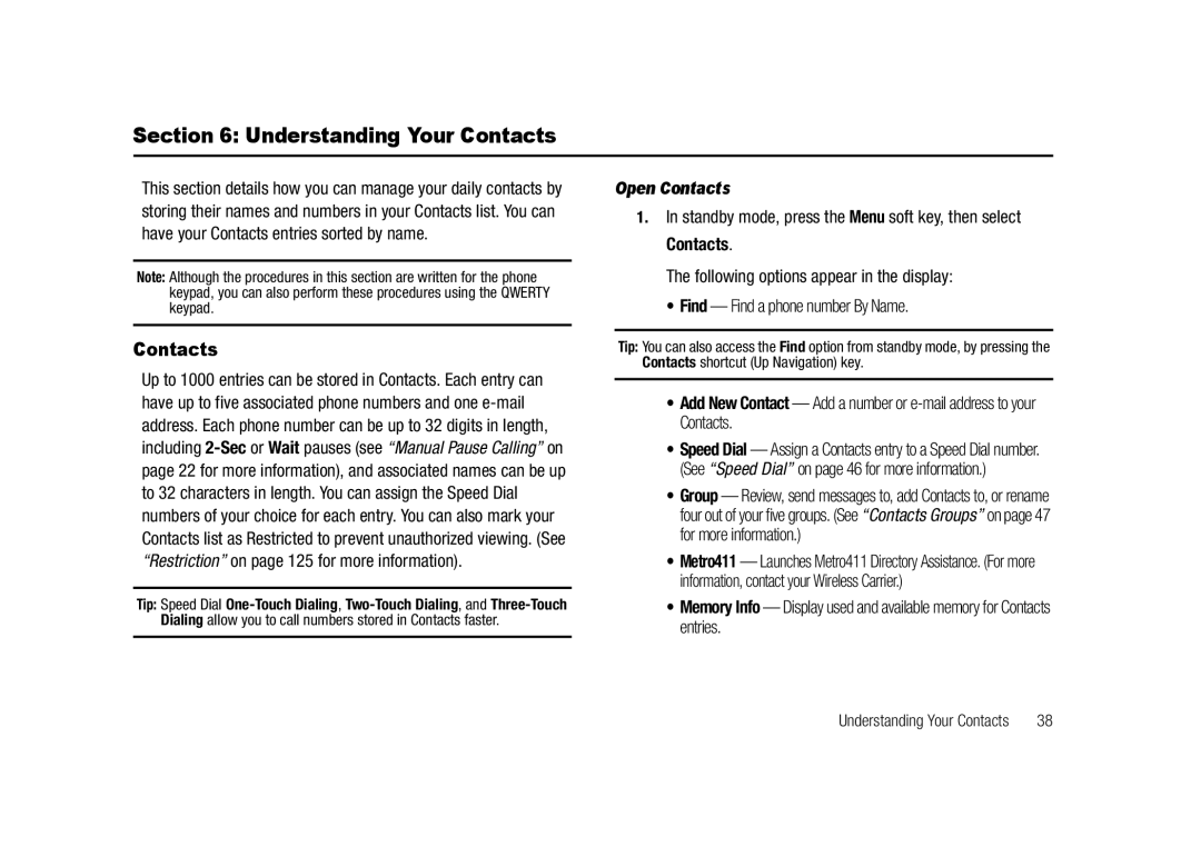 Samsung GH68-23718A user manual Understanding Your Contacts, Open Contacts 