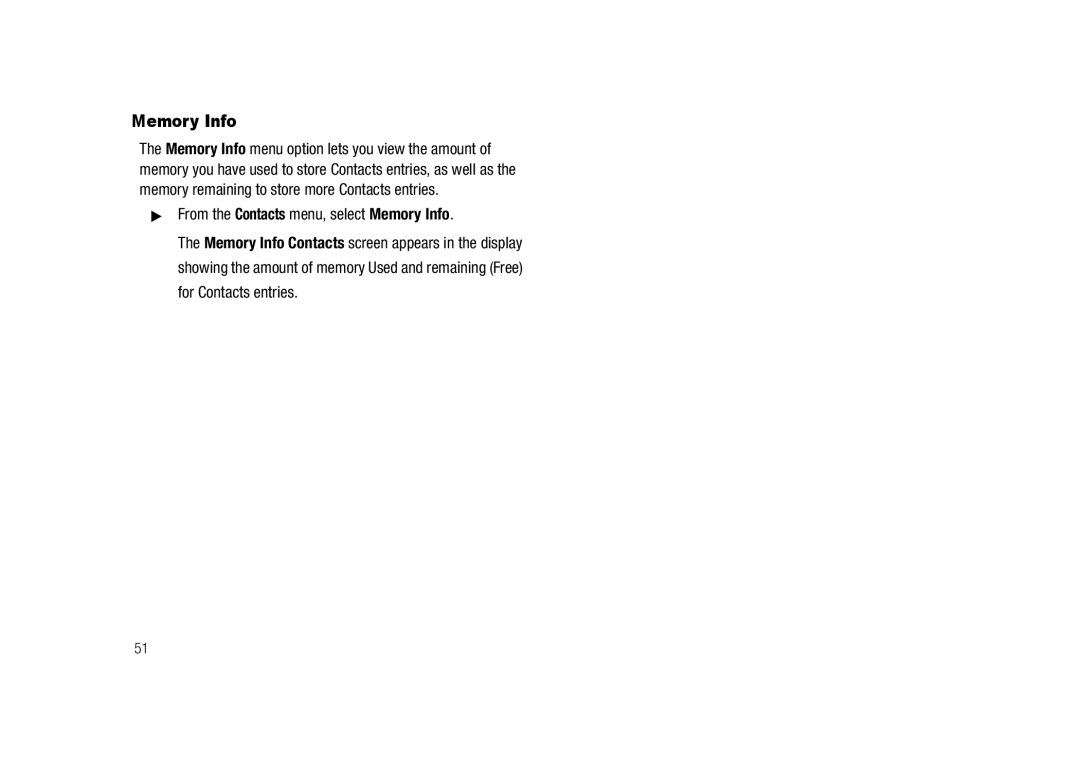 Samsung GH68-23718A user manual From the Contacts menu, select Memory Info 