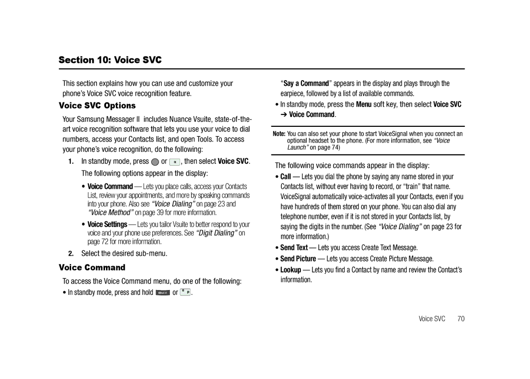 Samsung GH68-23718A user manual Voice SVC Options, Voice Command 