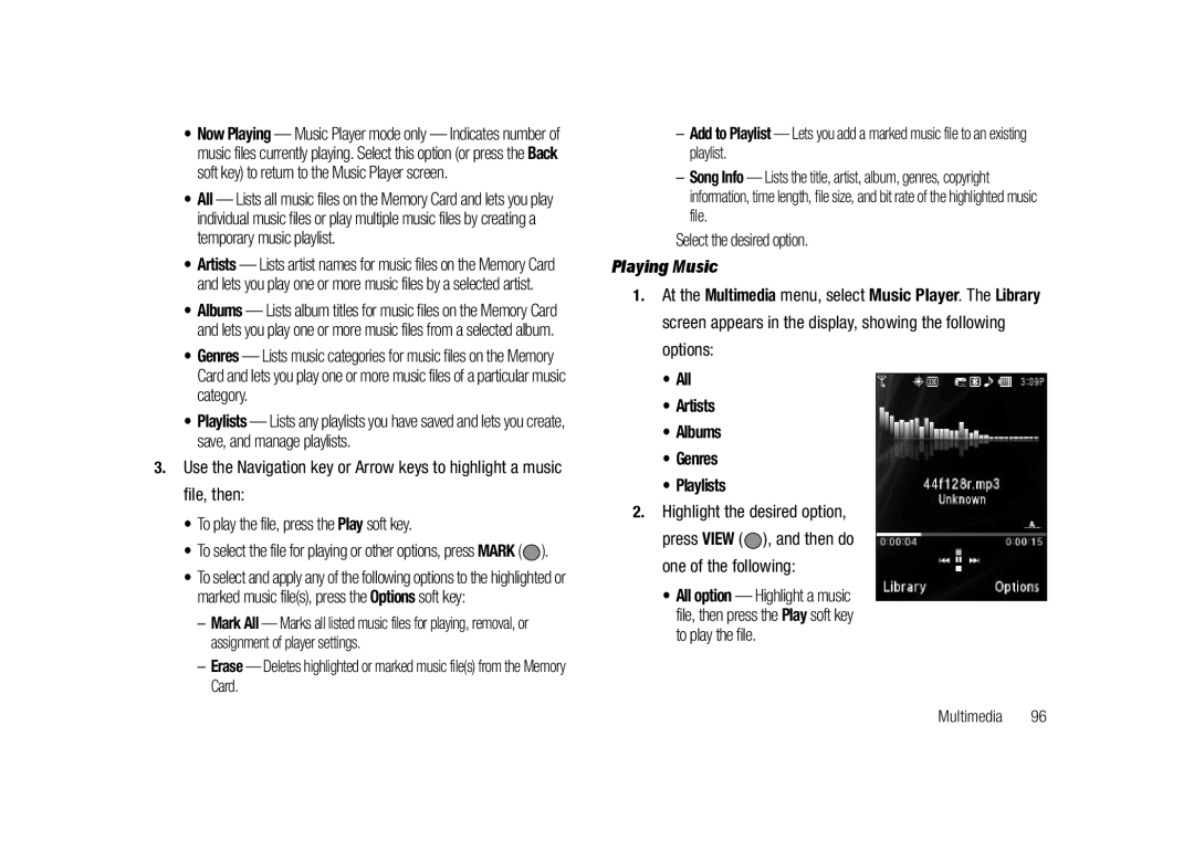 Samsung GH68-23718A user manual Playing Music, All Artists Albums Genres Playlists 