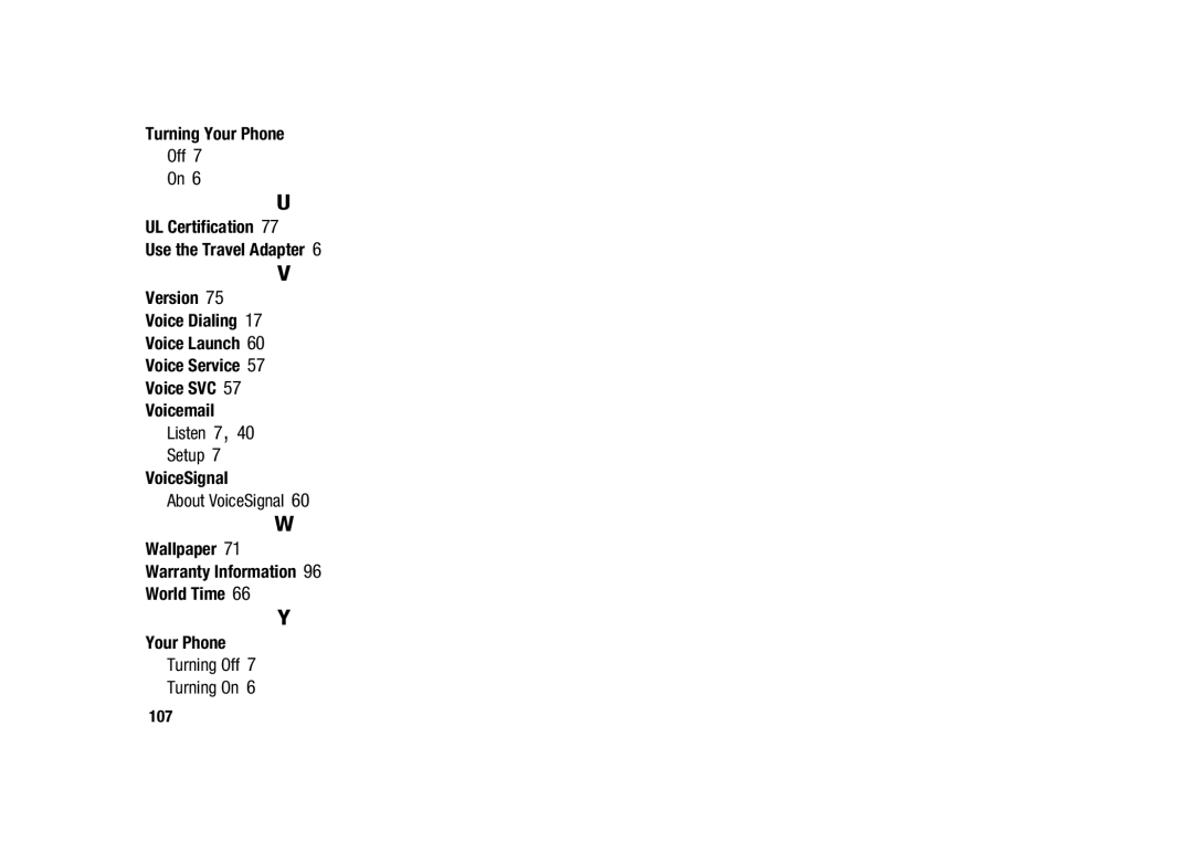 Samsung GH68-23902A user manual Turning Your Phone, VoiceSignal, Wallpaper Warranty Information World Time Your Phone 