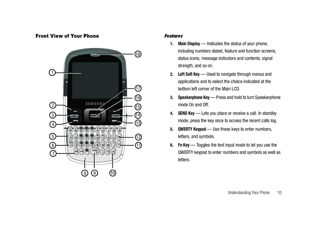 Samsung GH68-23902A user manual Front View of Your Phone 