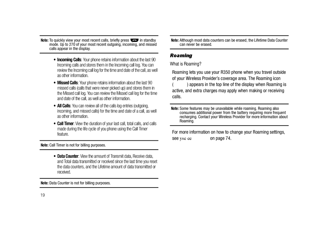 Samsung GH68-23902A user manual What is Roaming?, For more information on how to change your Roaming settings 