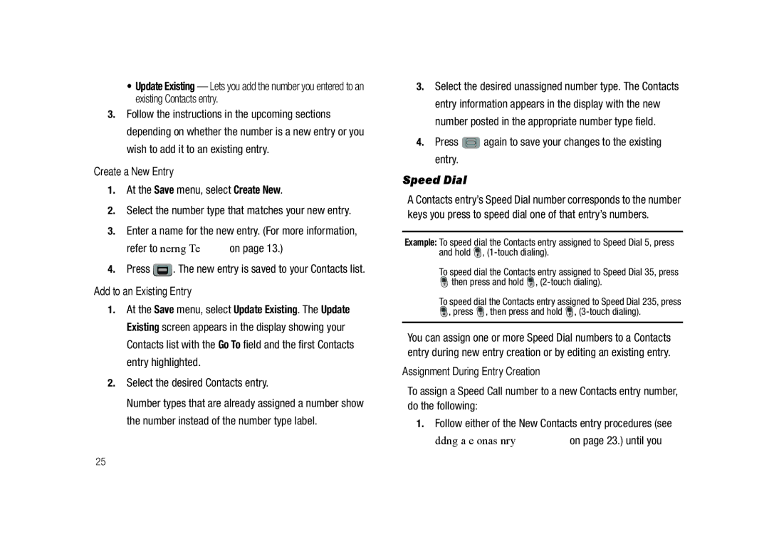 Samsung GH68-23902A user manual Speed Dial, Create a New Entry, Add to an Existing Entry, Assignment During Entry Creation 