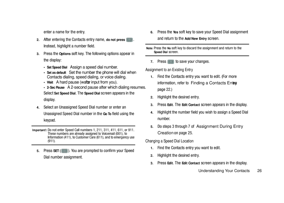 Samsung GH68-23902A user manual Press to save your changes, Assignment to an Existing Entry, Changing a Speed Dial Location 