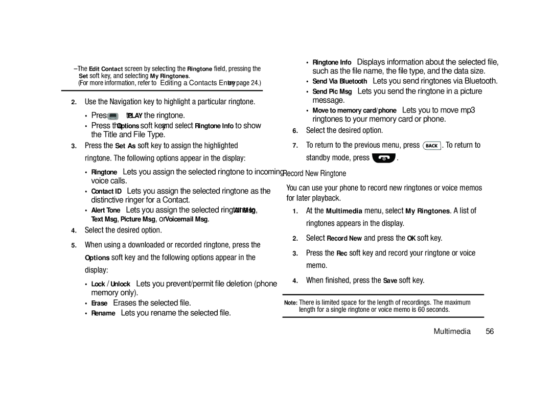 Samsung GH68-23902A user manual Press to Play the ringtone, Record New Ringtone 