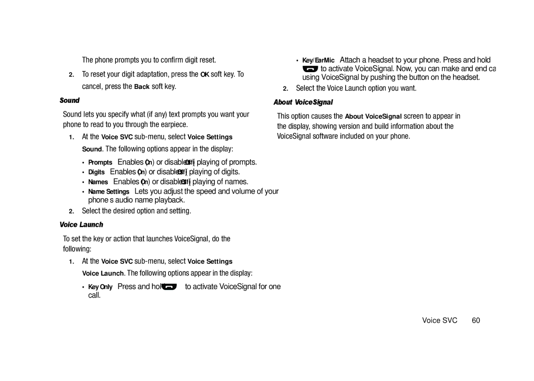 Samsung GH68-23902A user manual Select the desired option and setting, Select the Voice Launch option you want, Sound 