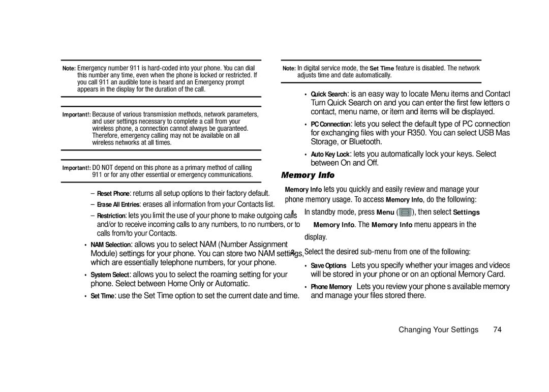 Samsung GH68-23902A user manual Memory Info. The Memory Info menu appears in the display 