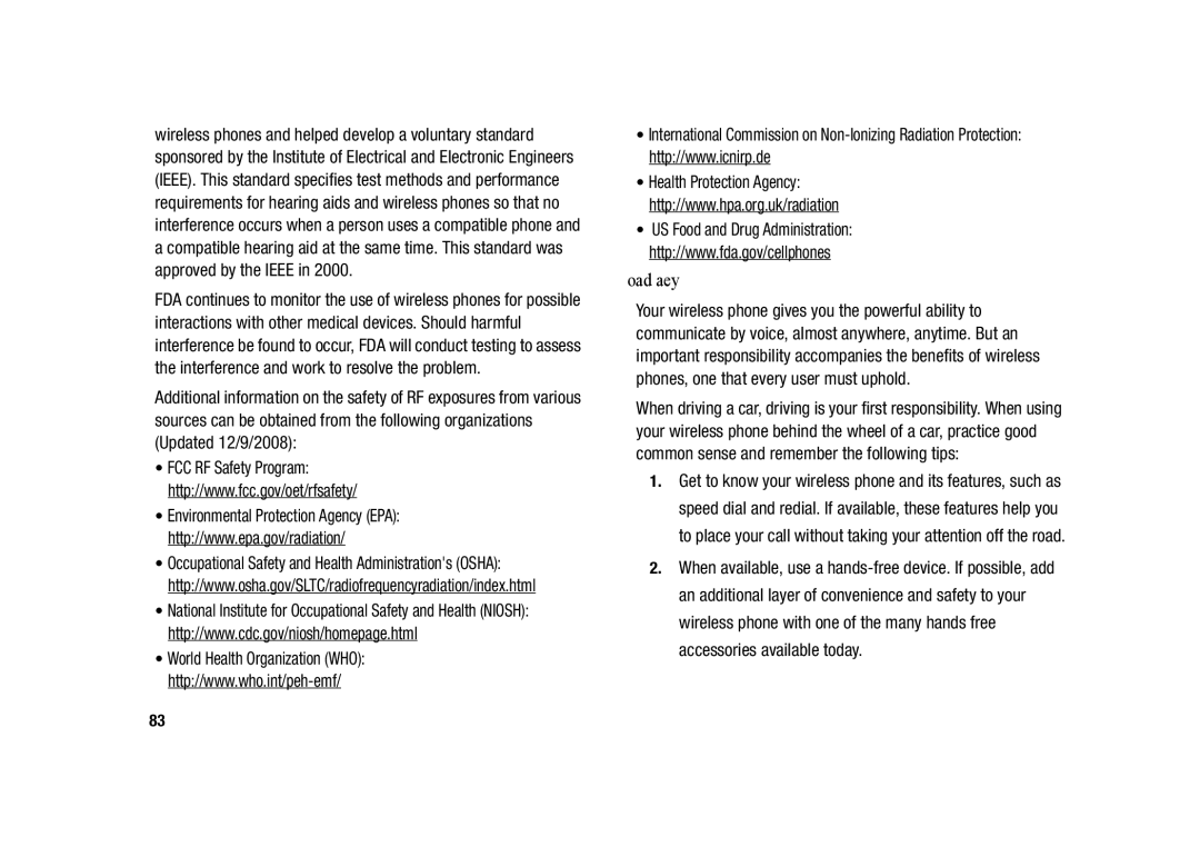 Samsung GH68-23902A user manual Road Safety 