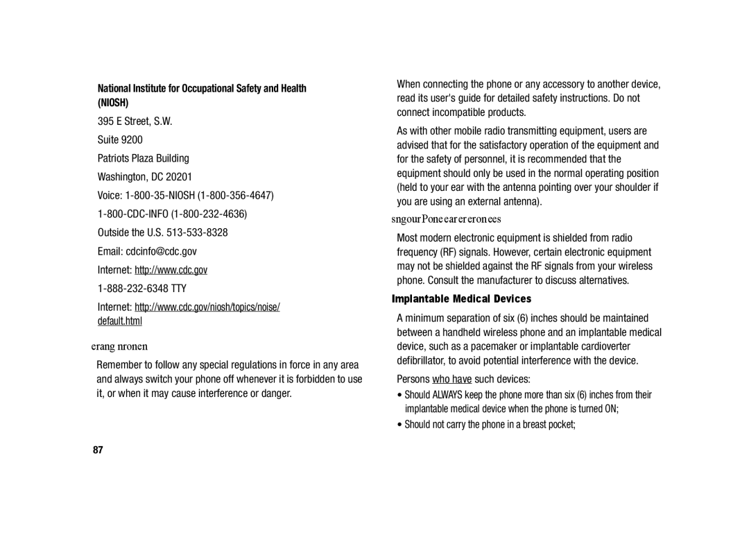 Samsung GH68-23902A user manual Operating Environment, National Institute for Occupational Safety and Health Niosh 