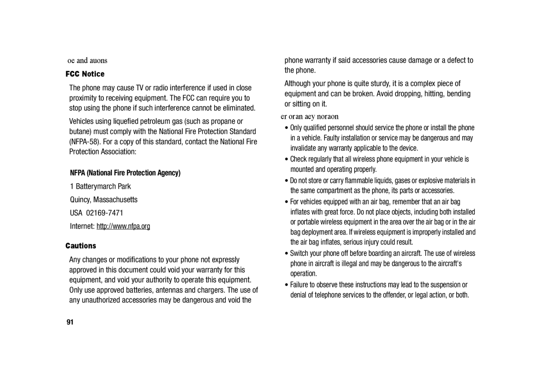 Samsung GH68-23902A FCC Notice and Cautions, Other Important Safety Information, Nfpa National Fire Protection Agency 