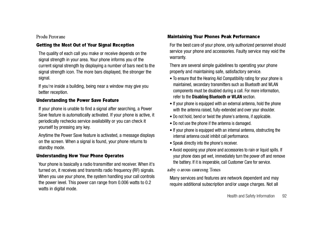 Samsung GH68-23902A user manual Product Performance, Availability of Various Features/Ring Tones 