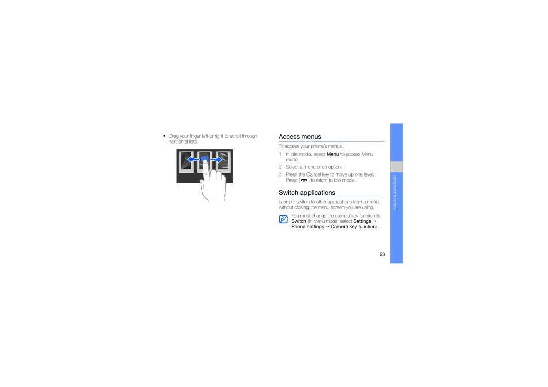 Samsung GH68-24051A manual Access menus, Switch applications 