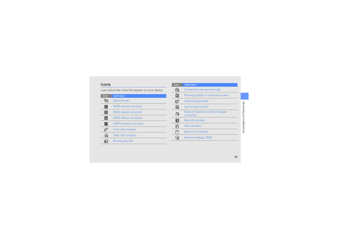 Samsung GH68-24684A manual Icons, Learn about the icons that appear on your display 