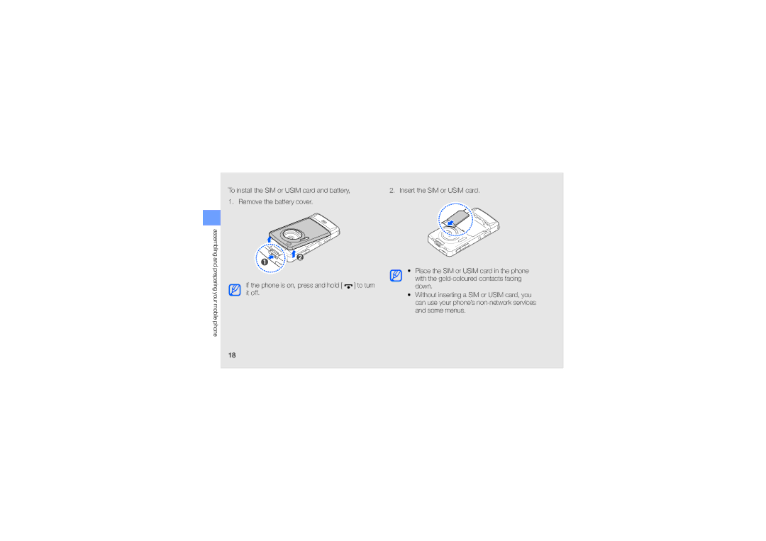 Samsung GH68-24684A manual Assembling and preparing your mobile phone 