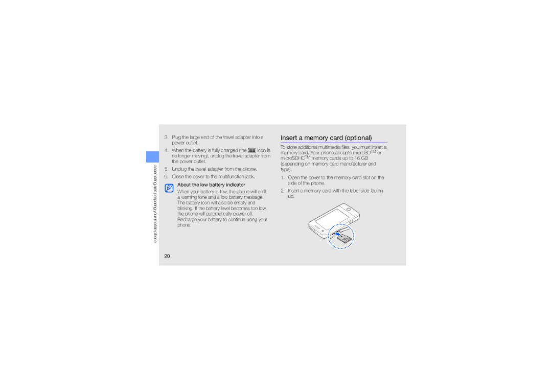 Samsung GH68-24684A manual Insert a memory card optional 