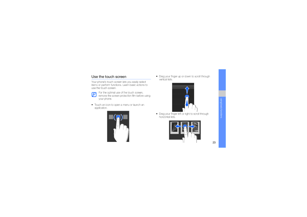 Samsung GH68-24684A manual Use the touch screen 