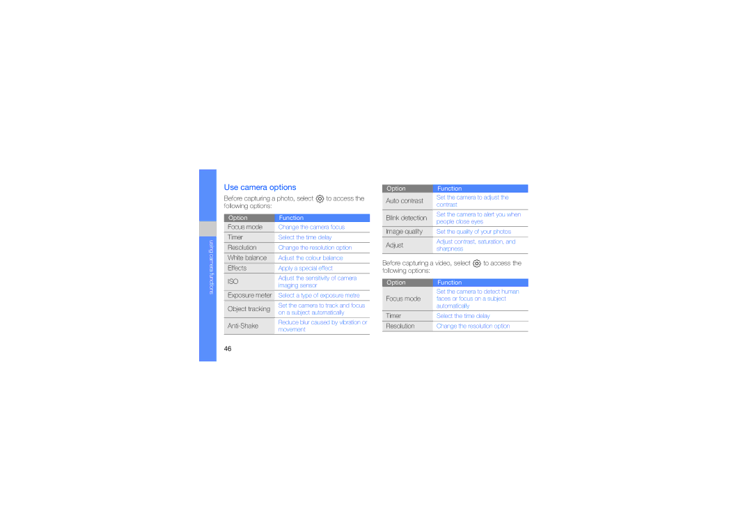 Samsung GH68-24684A manual Use camera options 