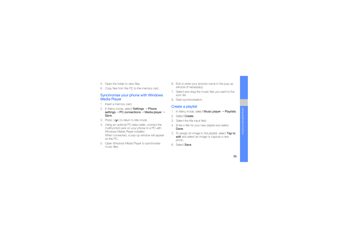 Samsung GH68-24684A manual Synchronise your phone with Windows Media Player, Create a playlist 