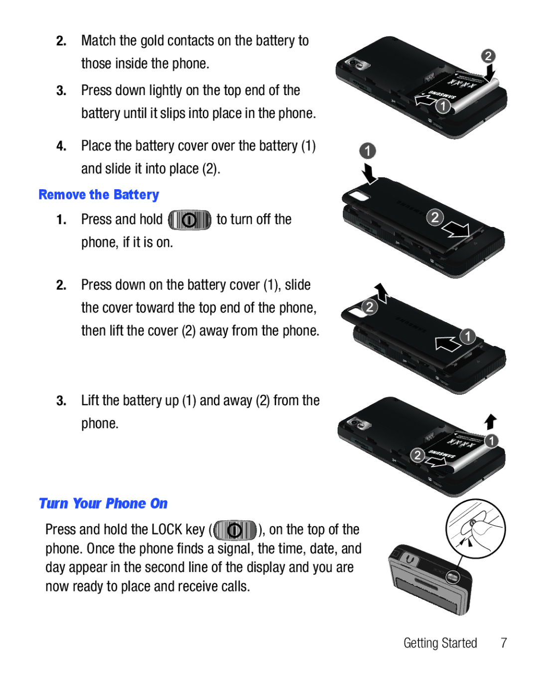 Samsung GH68-25119A user manual Turn Your Phone On, On the top, Remove the Battery 