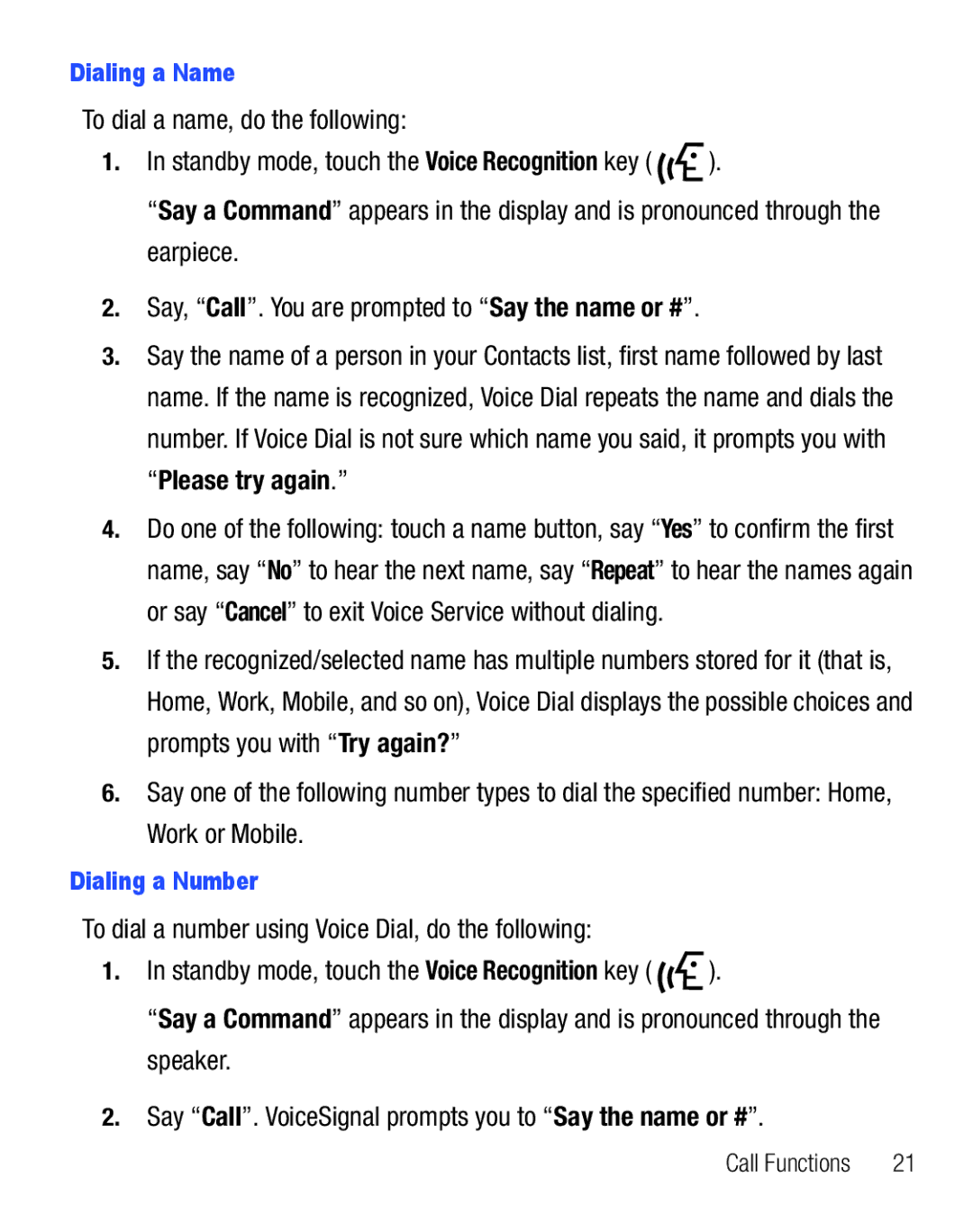 Samsung GH68-25119A user manual Dialing a Name, Dialing a Number 