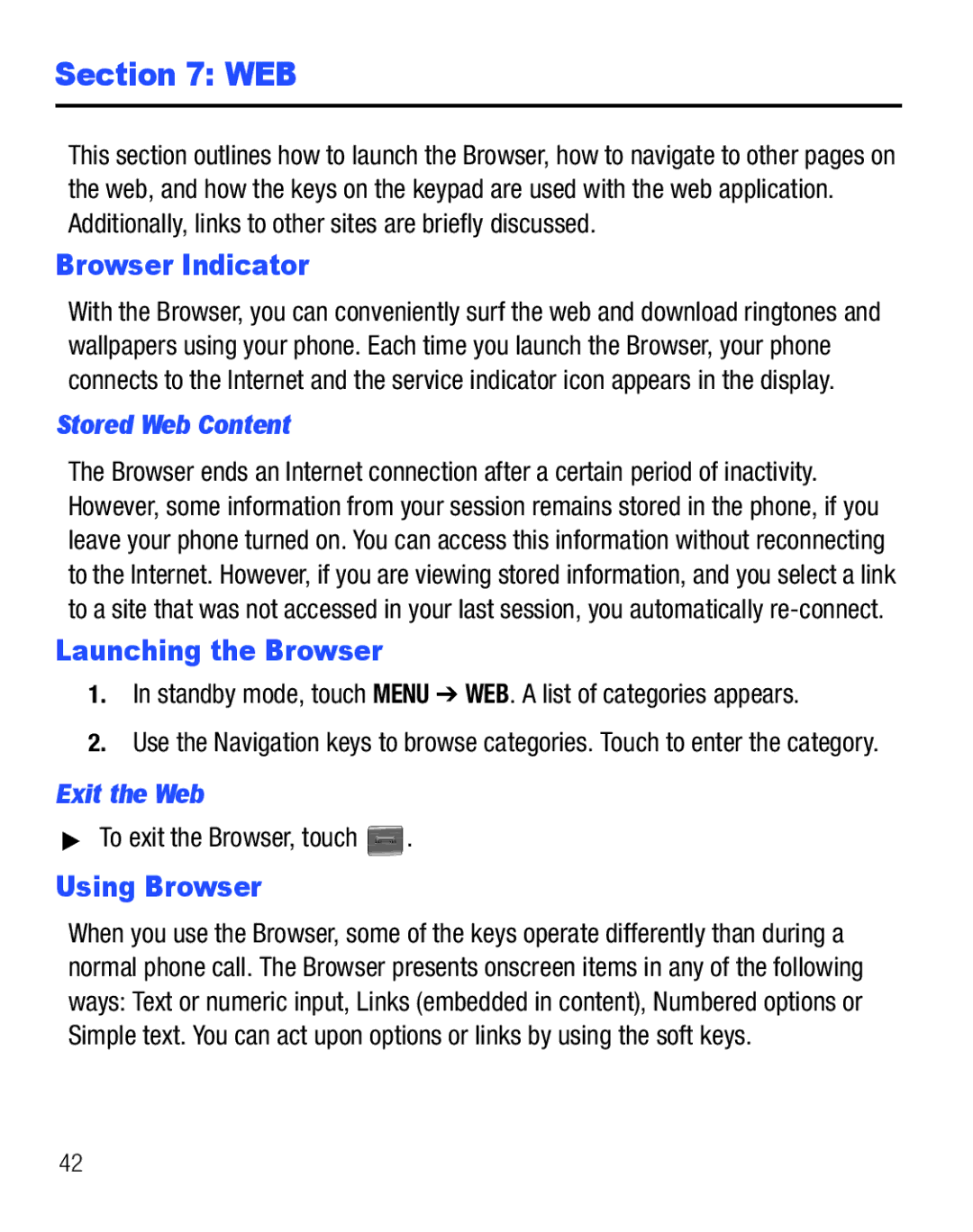 Samsung GH68-25119A user manual Web, Browser Indicator, Launching the Browser, Using Browser 