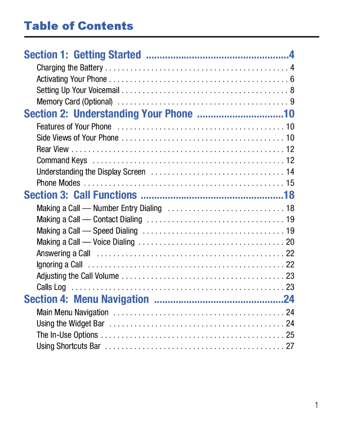 Samsung GH68-25119A user manual Table of Contents 