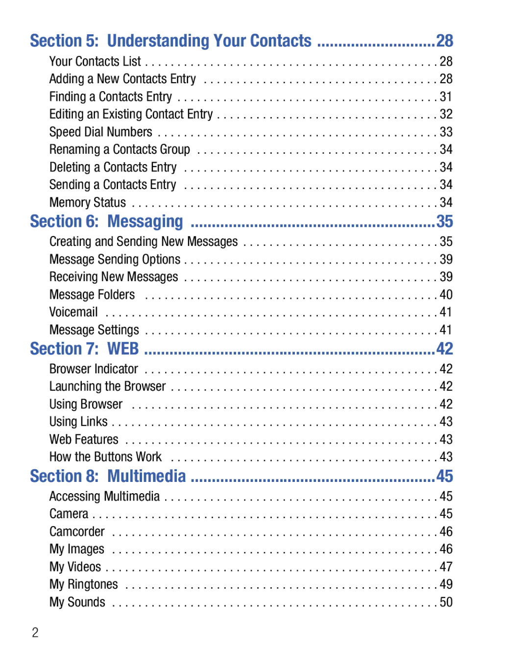 Samsung GH68-25119A user manual Understanding Your Contacts, Messaging, Web, Multimedia 