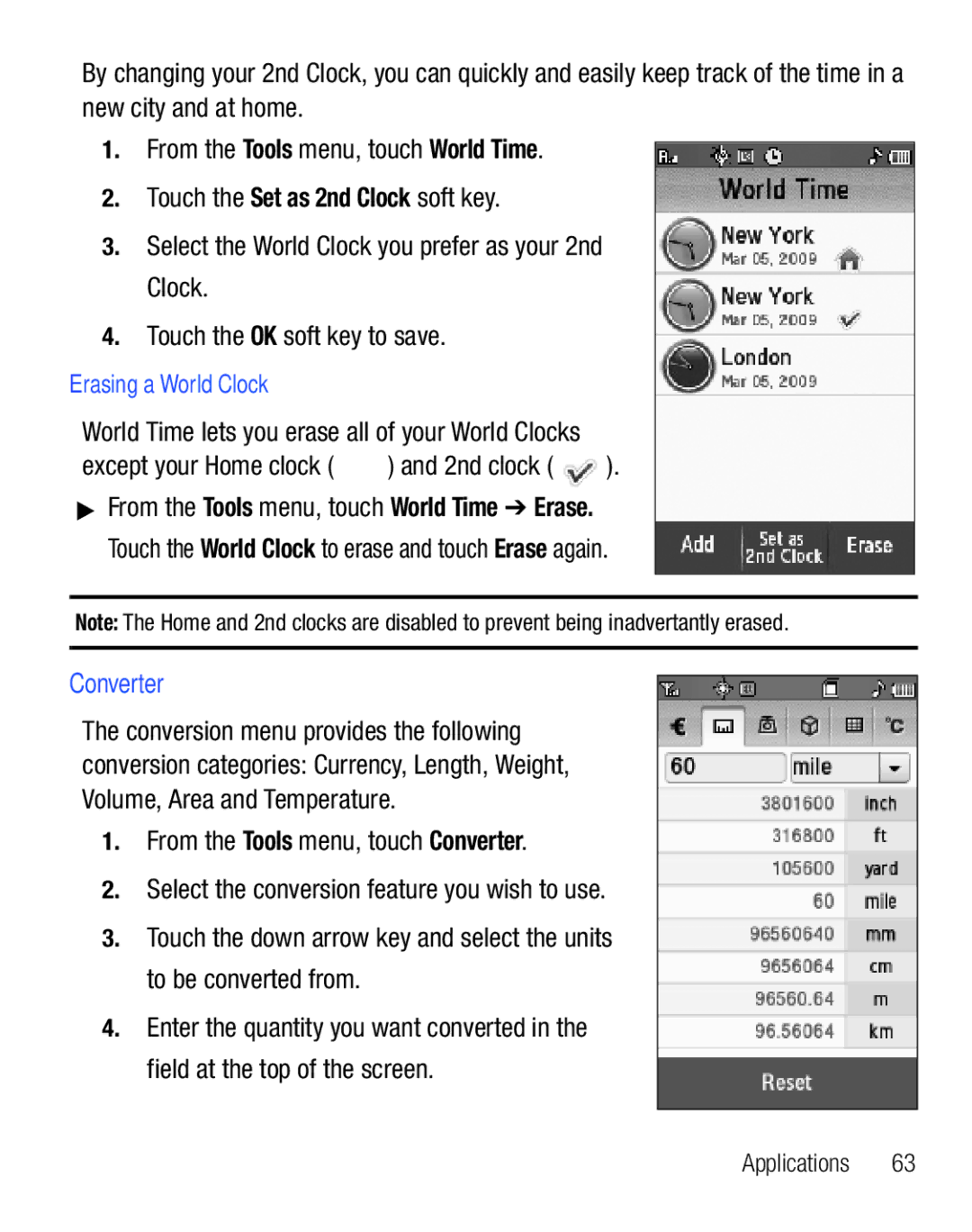 Samsung GH68-25119A user manual Converter, Erasing a World Clock 