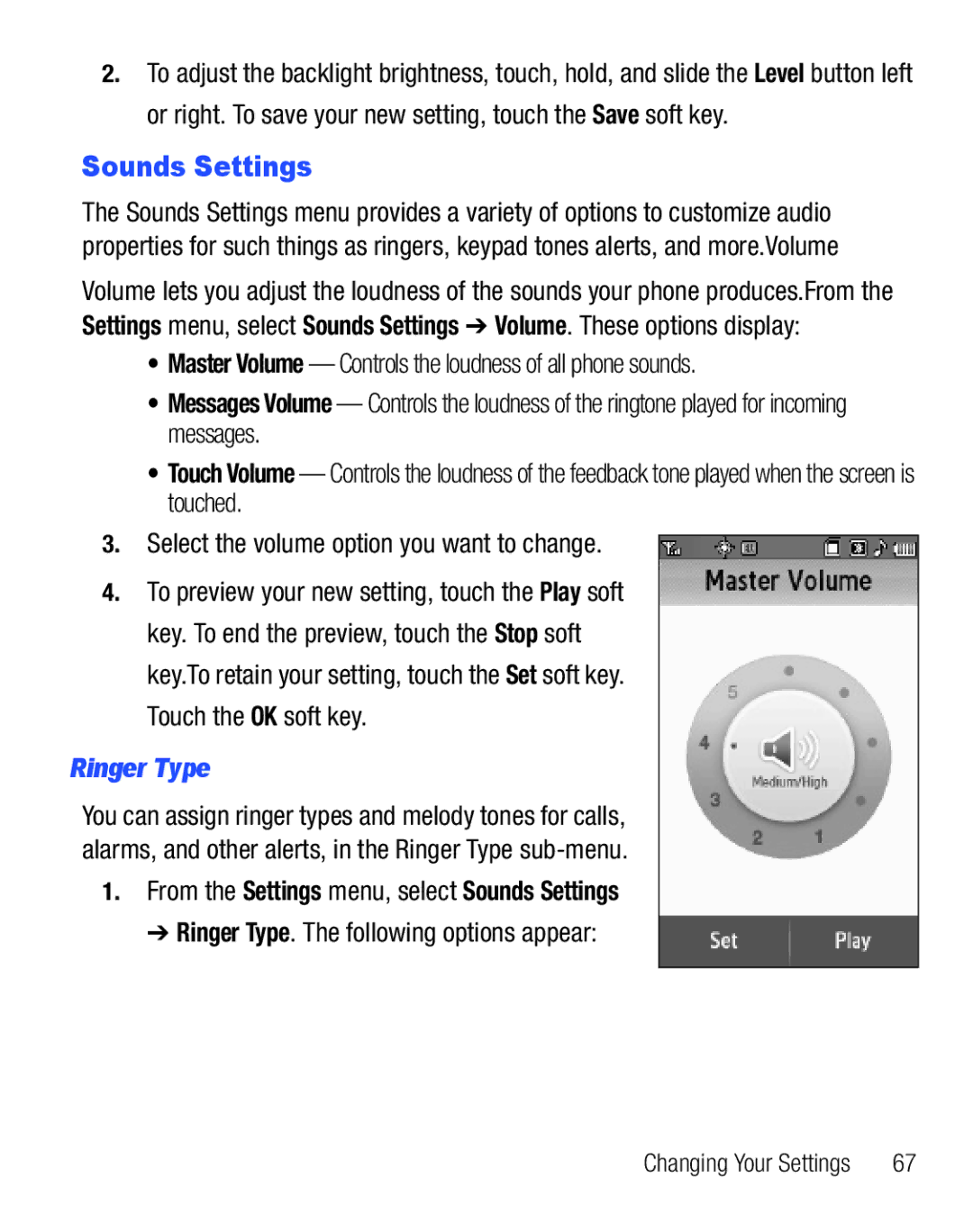 Samsung GH68-25119A user manual Ringer Type, From the Settings menu, select Sounds Settings 