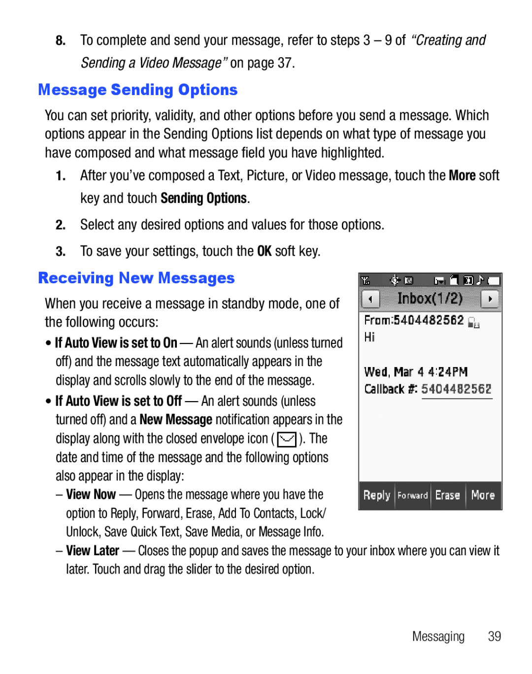 Samsung GH68-25119A user manual Message Sending Options, Receiving New Messages, Frank 