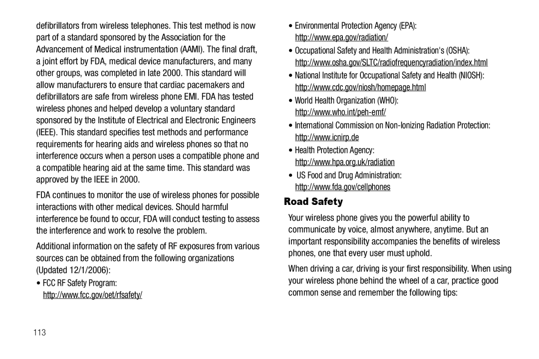 Samsung GH68-25489A user manual Road Safety, 113 