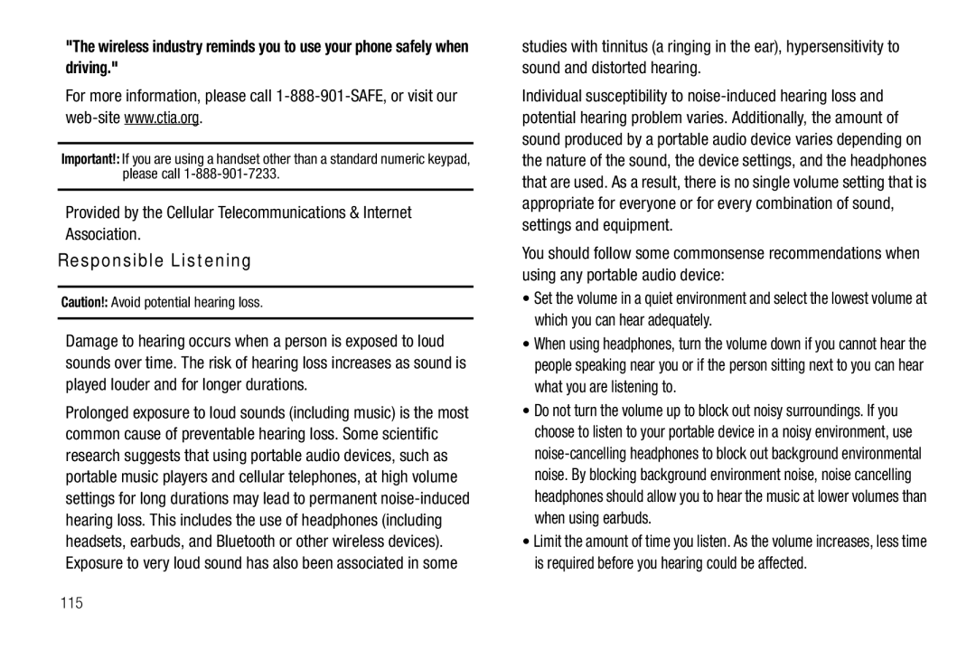 Samsung GH68-25489A user manual Responsible Listening, 115 