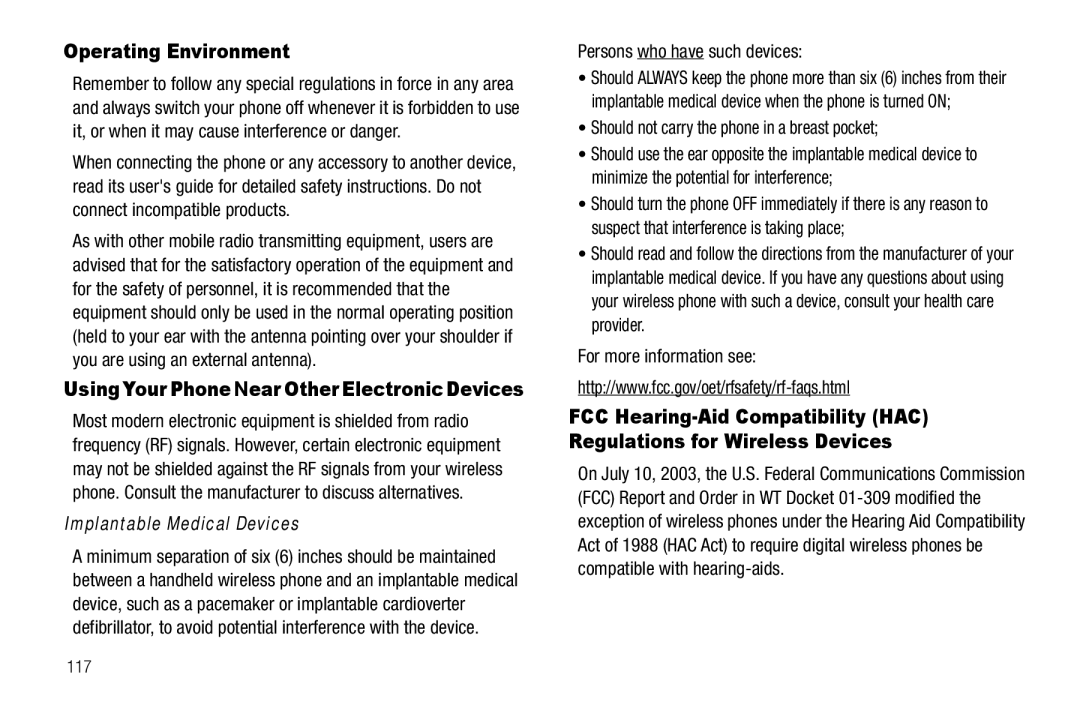 Samsung GH68-25489A user manual Operating Environment, Implantable Medical Devices, Persons who have such devices 