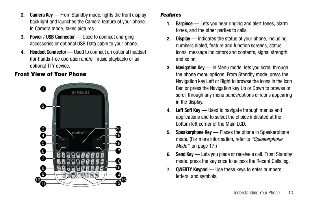 Samsung GH68-25489A user manual Front View of Your Phone 