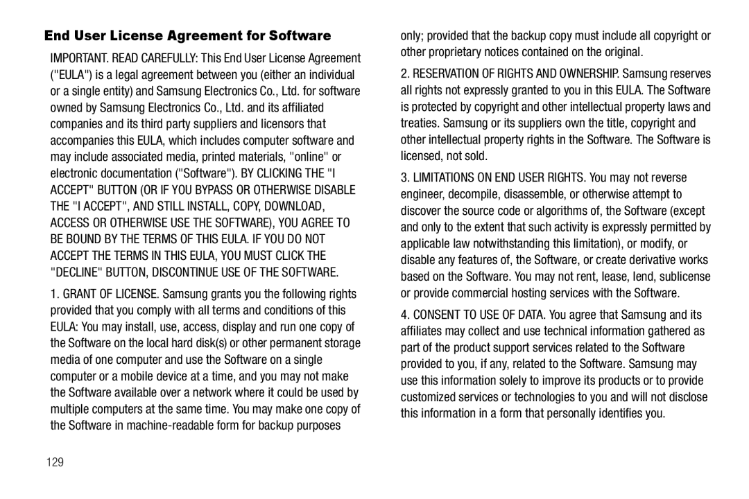 Samsung GH68-25489A user manual End User License Agreement for Software, 129 