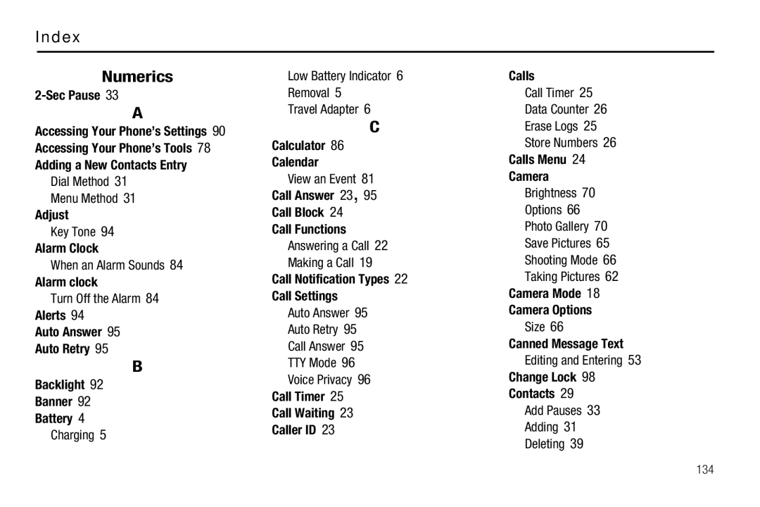 Samsung GH68-25489A user manual Index Numerics 