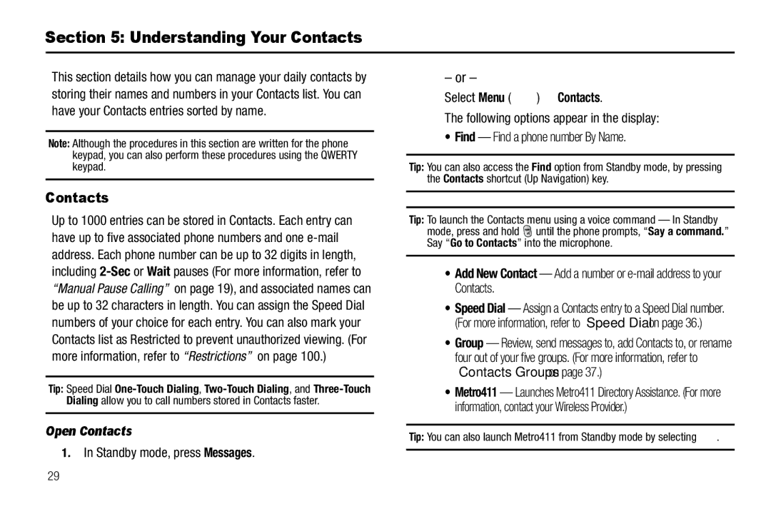 Samsung GH68-25489A user manual Understanding Your Contacts, Open Contacts 