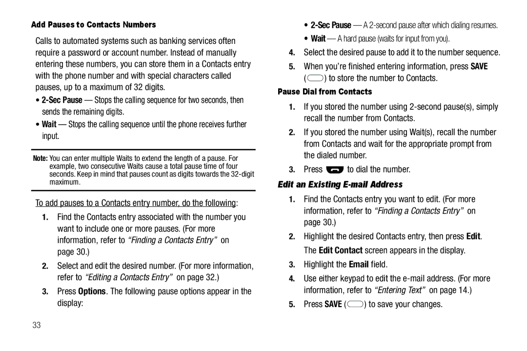 Samsung GH68-25489A user manual To store the number to Contacts, Edit an Existing E-mail Address, Highlight the Email field 