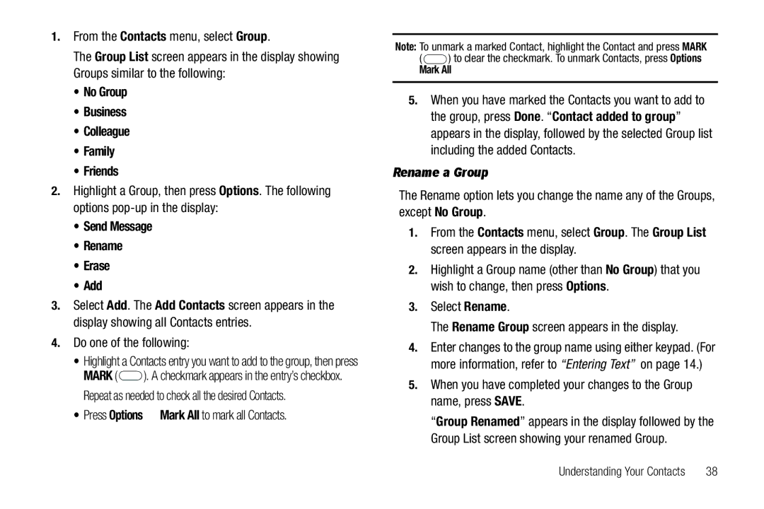 Samsung GH68-25489A user manual Send Message Rename Erase Add, Rename a Group 