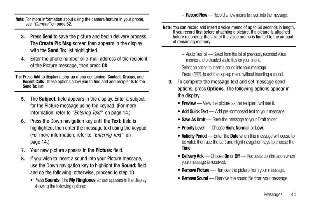 Samsung GH68-25489A user manual Your new picture appears in the Picture field, Priority Level Choose High, Normal, or Low 