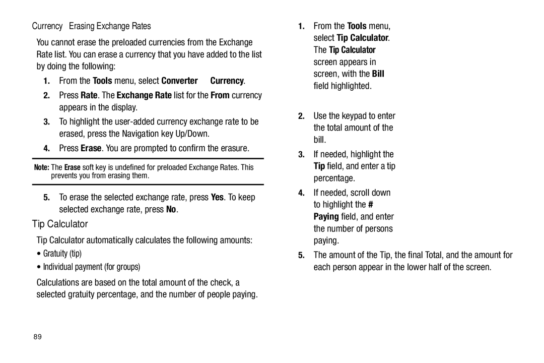 Samsung GH68-25489A Tip Calculator, Currency Erasing Exchange Rates, From the Tools menu, select Converter Currency 