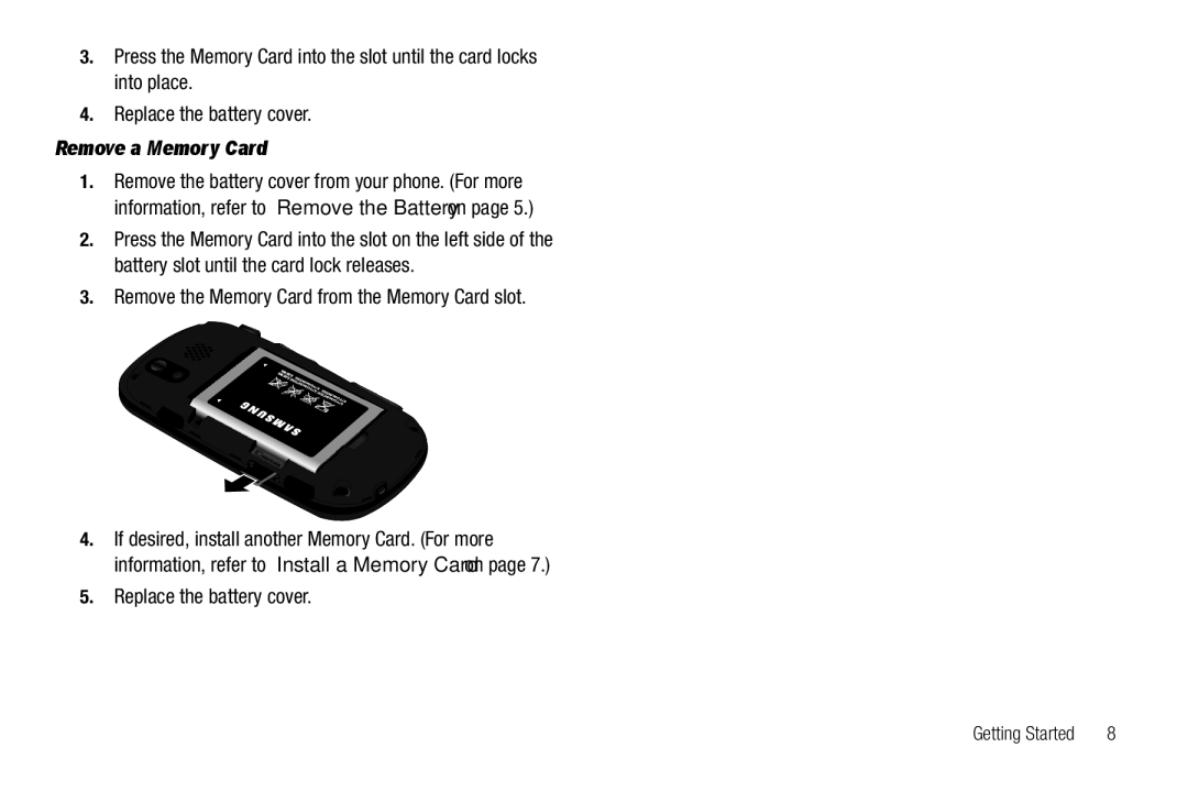 Samsung GH68-25523A user manual Remove a Memory Card, Remove the Memory Card from the Memory Card slot 